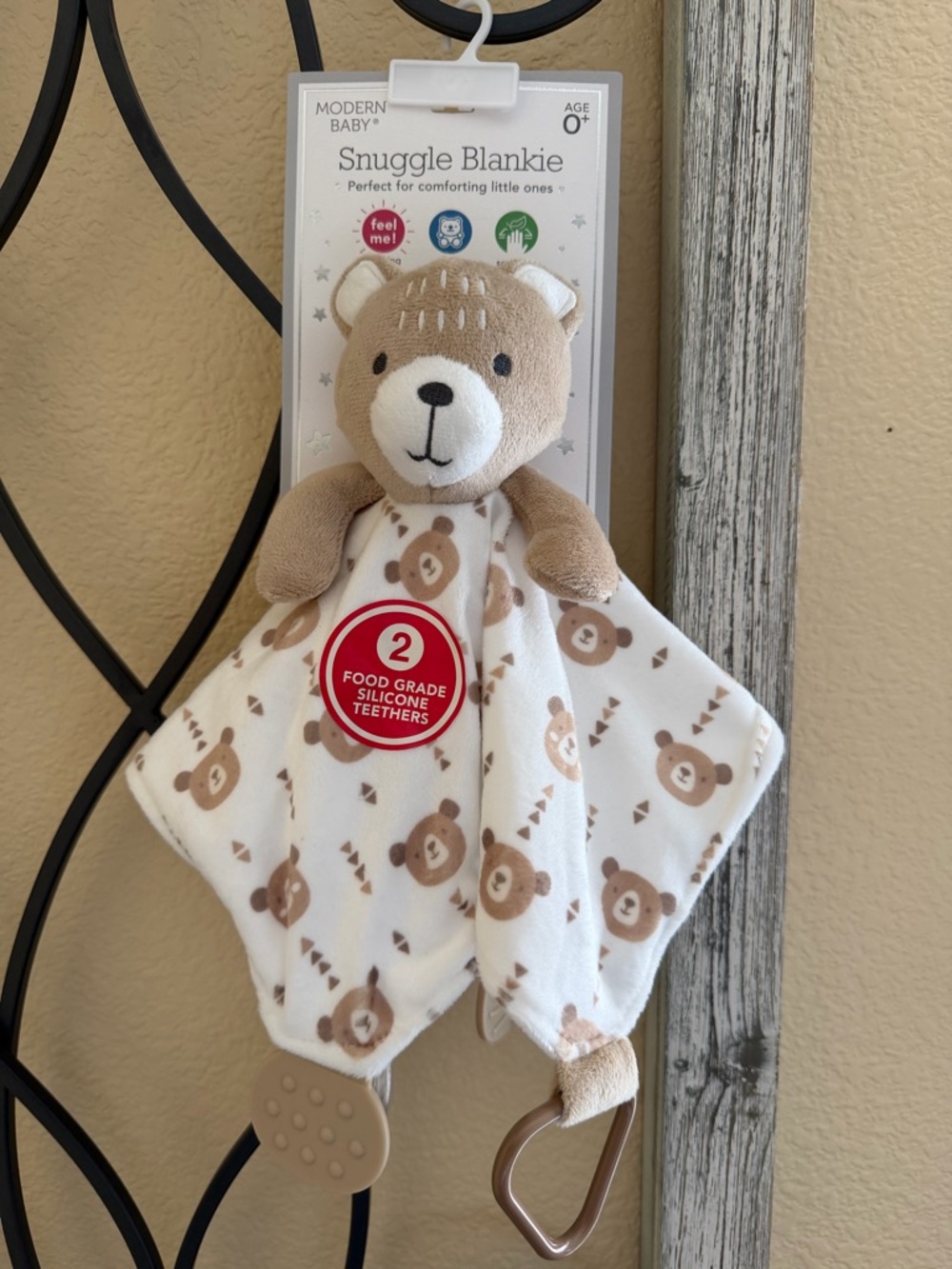 Modern Baby Beige Bear Snuggle Blankie with Teethers